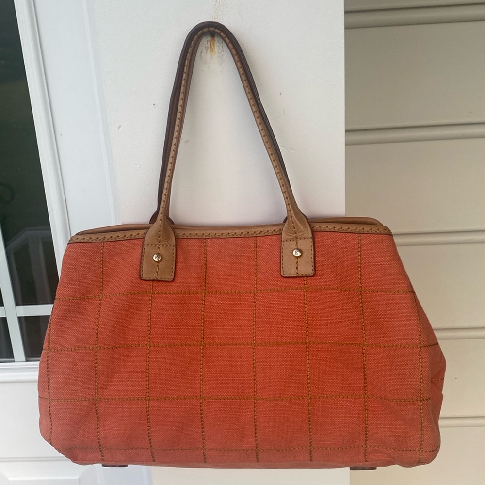 Liz Claiborne linen & cotton blend with Leather Trim Tote Bag.